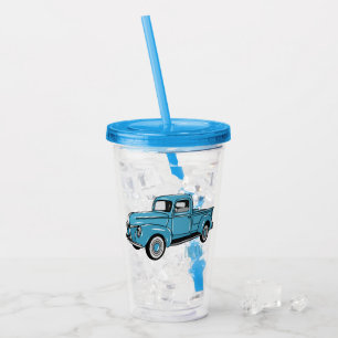 Classic pick up truck cartoon illustration acrylic tumbler