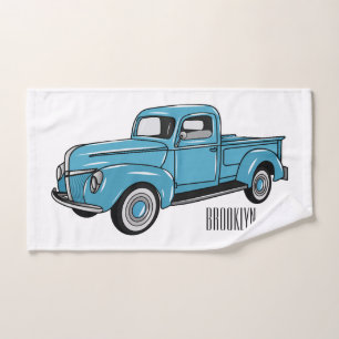 Classic pick up truck cartoon illustration bath towel set