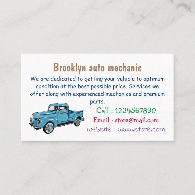 Classic pick up truck cartoon illustration business card (Front)