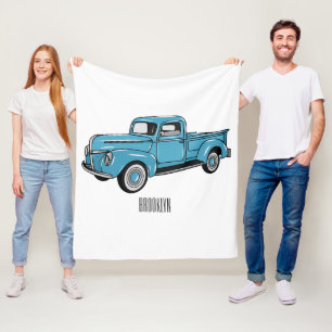 Classic pick up truck cartoon illustration fleece blanket