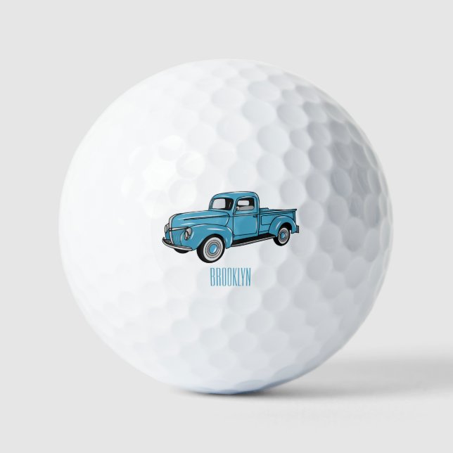 Classic pick up truck cartoon illustration golf balls (Front)