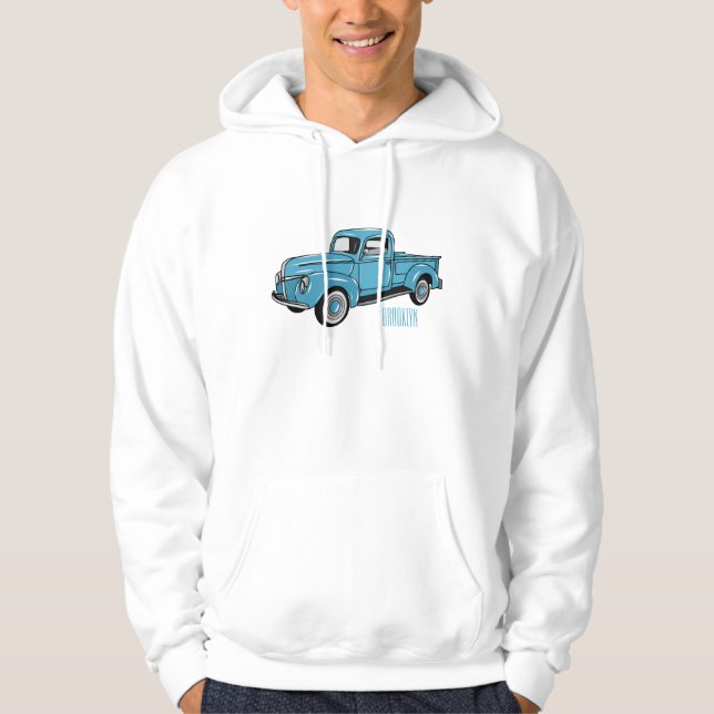 Classic pick up truck cartoon illustration hoodie (Front)