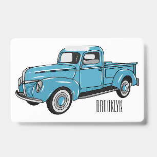 Classic pick up truck cartoon illustration ID badge