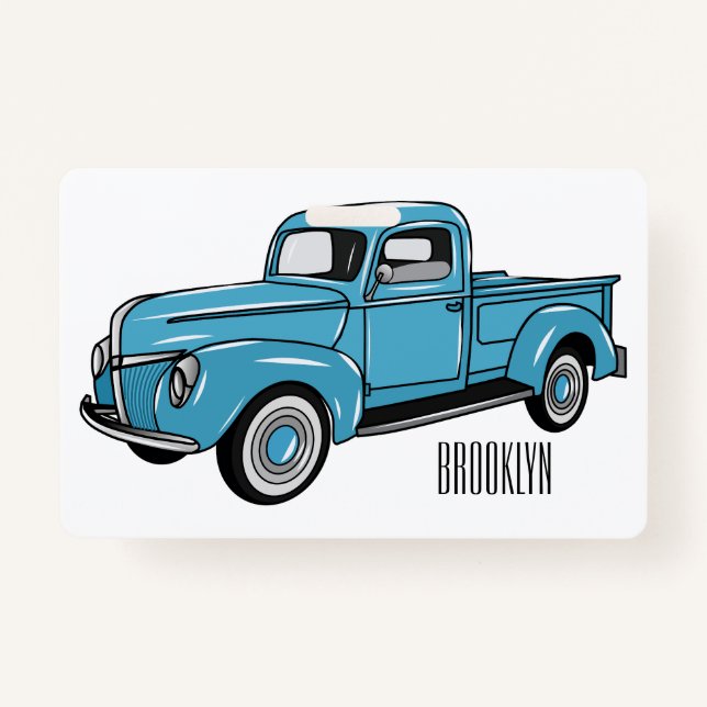 Classic pick up truck cartoon illustration ID badge (Front)