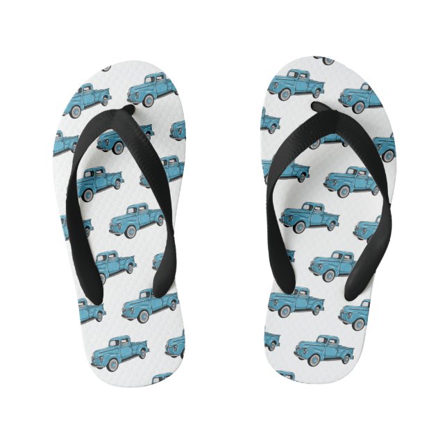 Classic pick up truck cartoon illustration kid's jandals (Footbed)