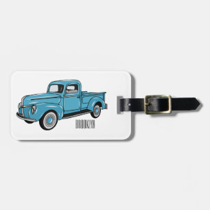 Classic pick up truck cartoon illustration luggage tag