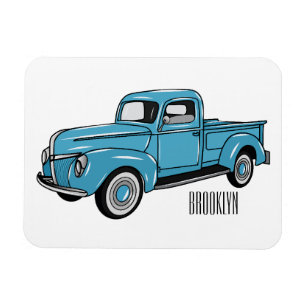 Classic pick up truck cartoon illustration magnet