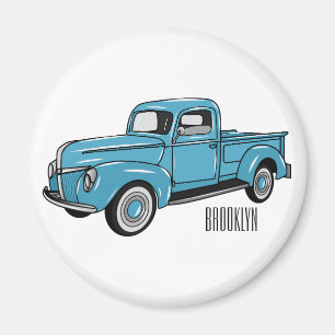 Classic pick up truck cartoon illustration magnet