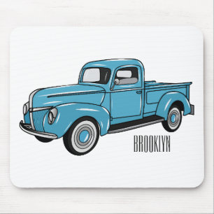 Classic pick up truck cartoon illustration mouse pad