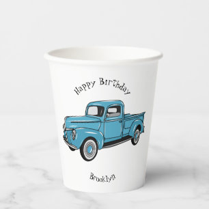 Classic pick up truck cartoon illustration paper cups
