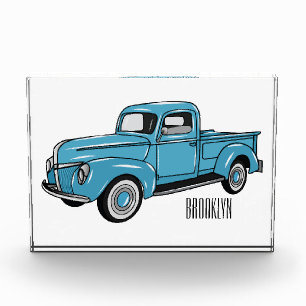 Classic pick up truck cartoon illustration photo block