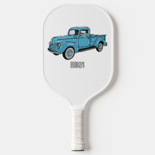 Classic pick up truck cartoon illustration pickleball paddle