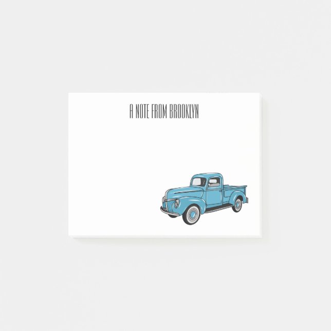 Classic pick up truck cartoon illustration post-it notes (Front)