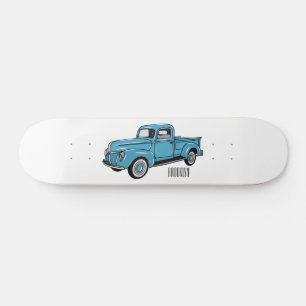 Classic pick up truck cartoon illustration skateboard
