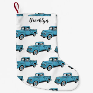 Classic pick up truck cartoon illustration small christmas stocking