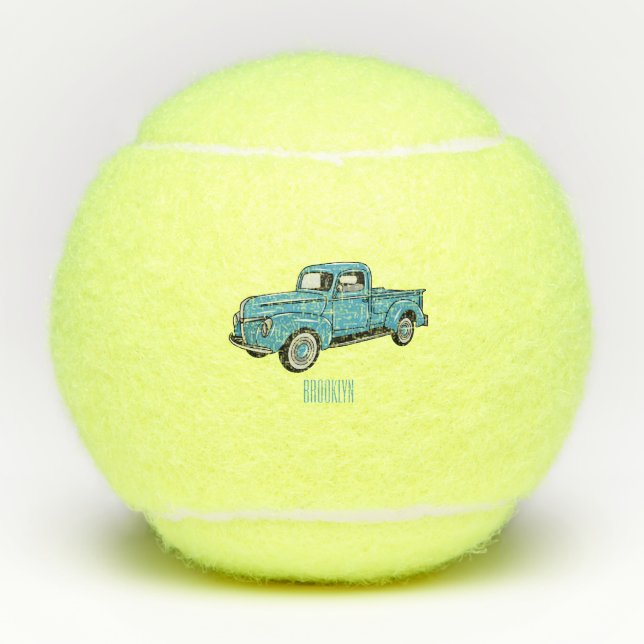 Classic pick up truck cartoon illustration tennis balls (Front)