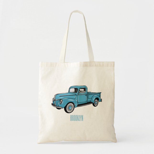 Classic pick up truck cartoon illustration tote bag (Front)