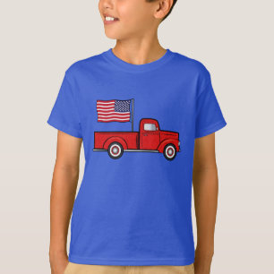 Classic Pick-up Truck with American Flag T-Shirt