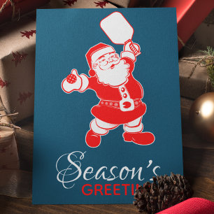 Classic Pickleball Santa Blue Christmas  Holiday Card