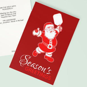 Classic Pickleball Santa Blue Christmas Holiday Card