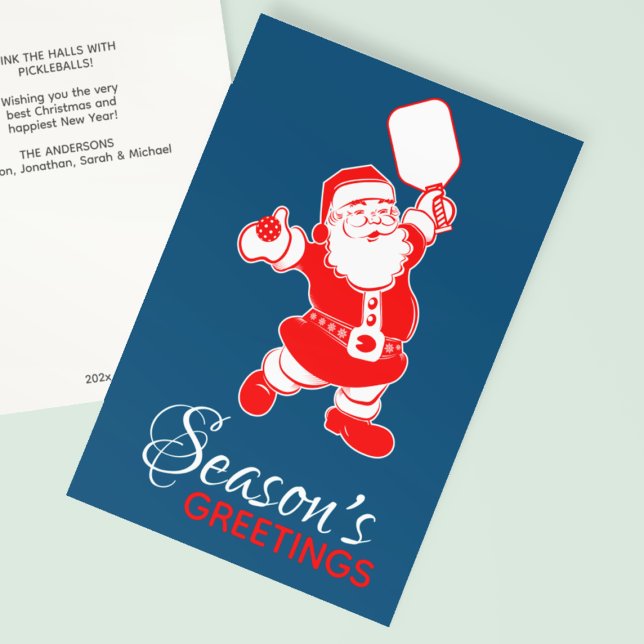 Classic Pickleball Santa Blue Christmas  Holiday Card (Creator Uploaded)