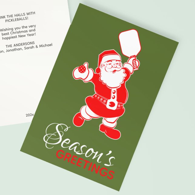 Classic Pickleball Santa Blue Christmas  Holiday Card (Creator Uploaded)