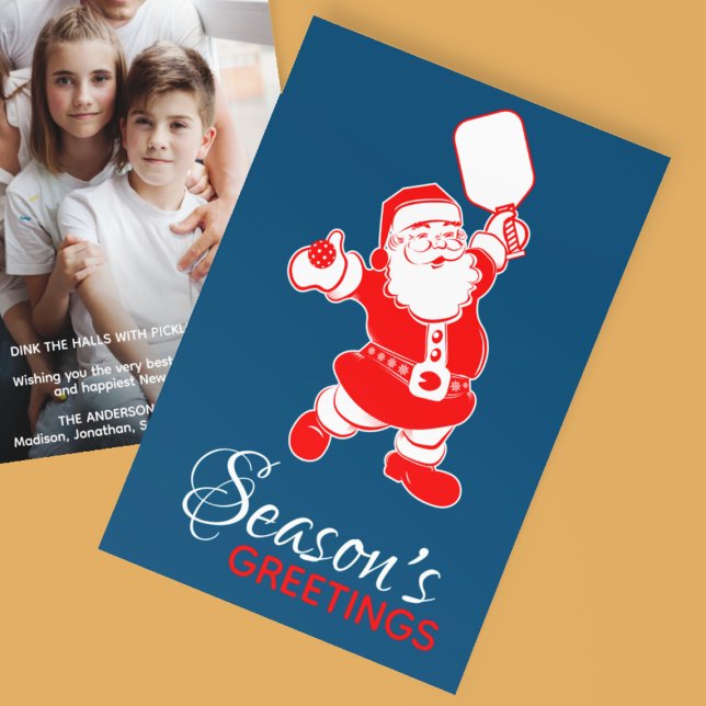 Classic Pickleball Santa Blue Christmas Photo  Holiday Card (Creator Uploaded)