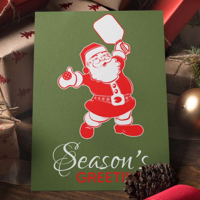 Classic Pickleball Santa Green Christmas  Holiday Card (Creator Uploaded)