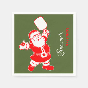 Classic Pickleball Santa Green Christmas Napkin