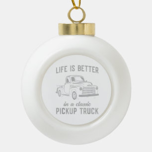 Classic Pickup Truck Guy Vintage Ceramic Ball Christmas Ornament