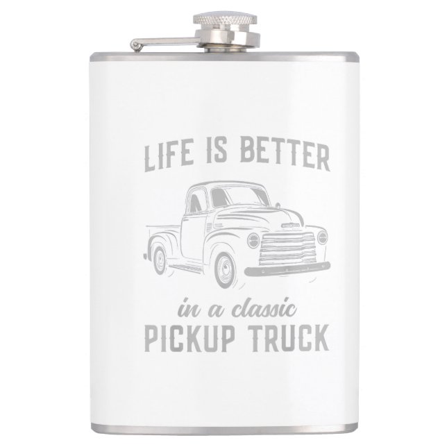 Classic Pickup Truck Guy Vintage Hip Flask (Front)