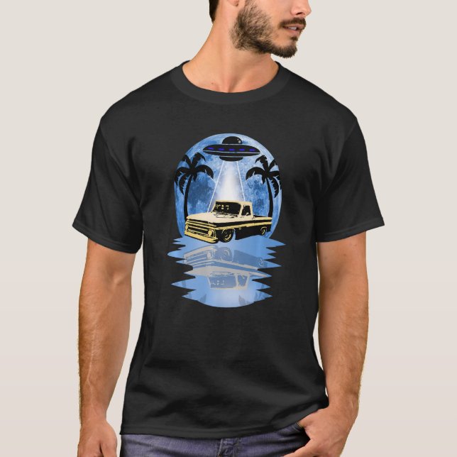 Classic Pickup Truck Spaceship Funny Flying Saucer T-Shirt (Front)