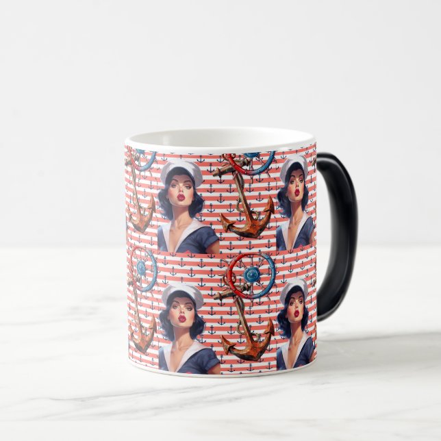 Classic Pin-Up Sailor Girl – Bold & Retro Design Magic Mug (Front Right)