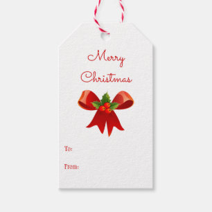 Classic Pine Branch Red Christmas Bow To From Hang Gift Tags