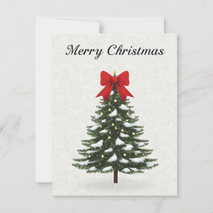 Classic Pine Christmas Tree Red Bow Holiday Card