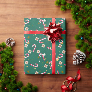 Classic Pine Green Christmas Candy Star Gift Wrapping Paper