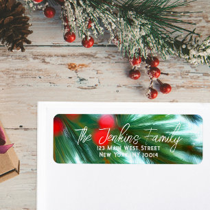 Classic Pine Greenery Red Berry Christmas Address