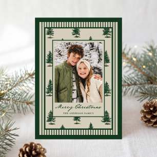 Classic Pine Trees Christmas Photo Holiday Card