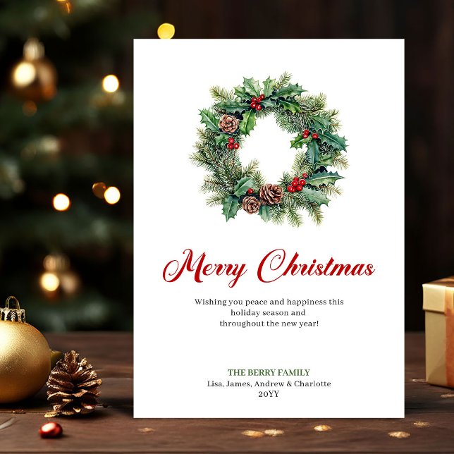 Classic Pine Wreath Christmas Greeting Holiday  (Classic Pine Wreath Christmas Greeting Holiday Card)