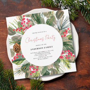 Classic Pine Wreath Christmas Party Invitation