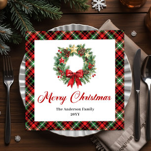 Classic Pine Wreath Watercolor Christmas Napkins