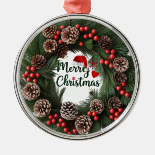 Classic Pinecone & Berry Wreath Premium Round Metal Tree Decoration