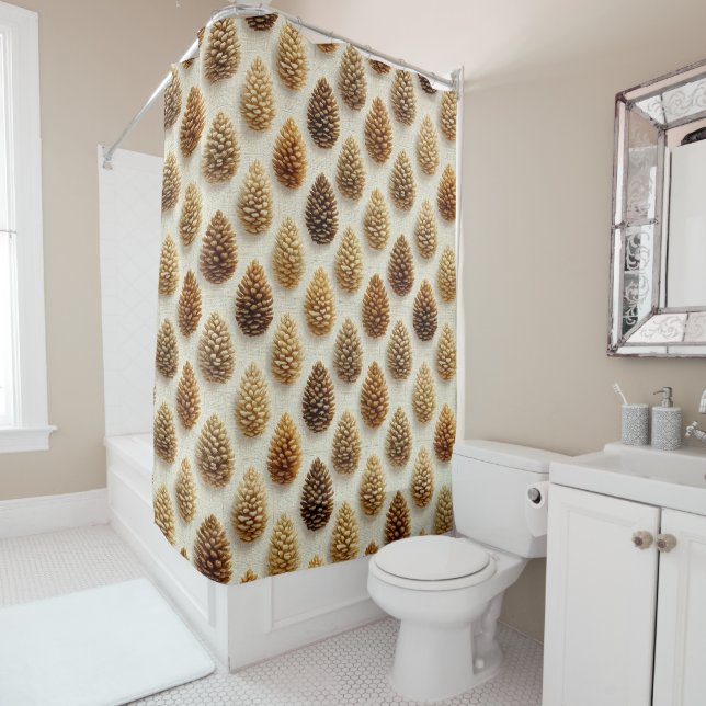 Classic Pinecone Winter Pattern Shower Curtain (In Situ)
