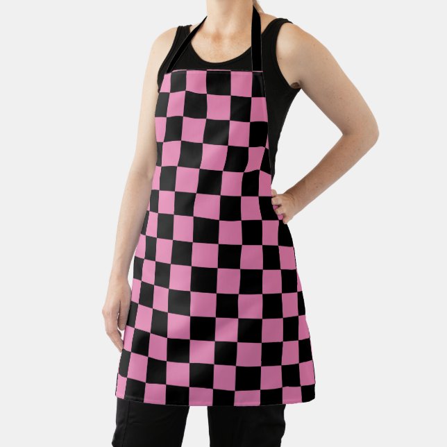 Classic Pink and Black chequered chequered pattern Apron (Insitu)