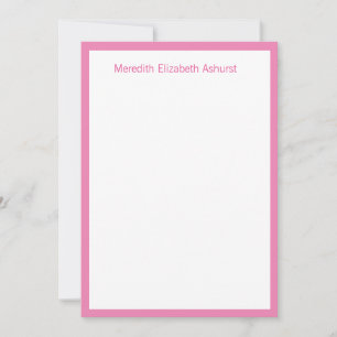 Classic Pink and White Flat Personalised Note Card