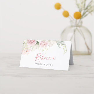 Classic Pink and White Floral place card, wedding Card