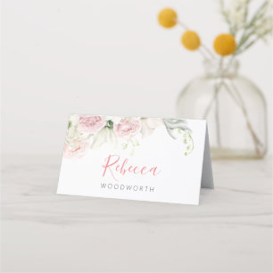 Classic Pink and White Floral place card, wedding Place Card