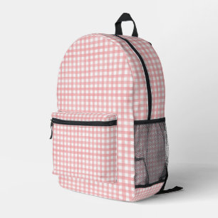 Classic Pink and White Gingham Plaid Patterned Printed Backpack