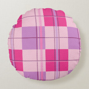 Classic Pink Berry Plaid Aesthetic Round Cushion