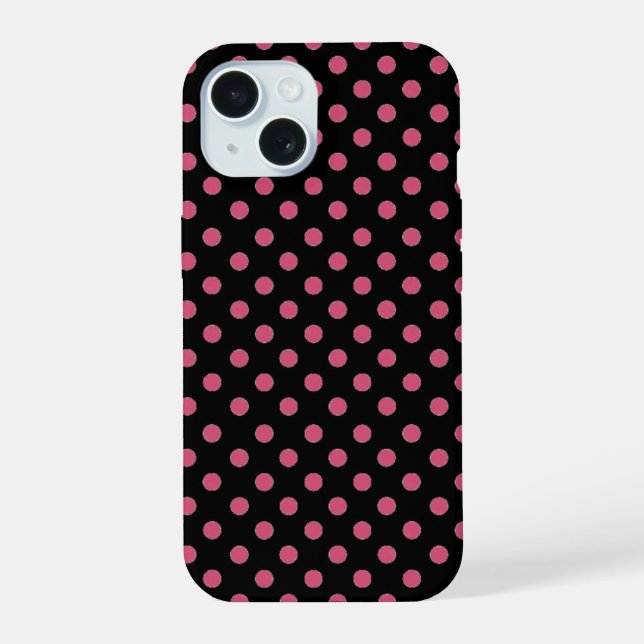 Classic pink black polka-dot pattern iPhone 15 case (Back)
